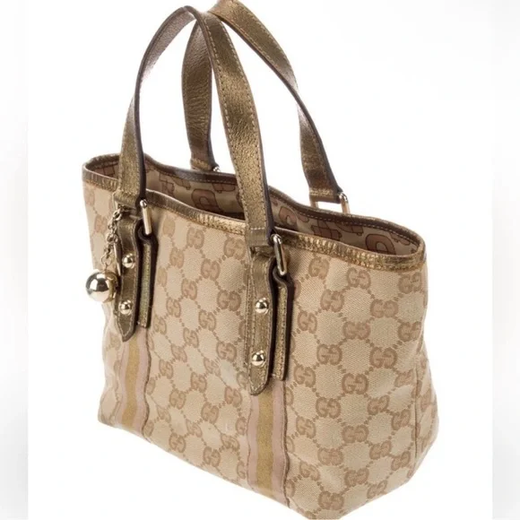 Gucci Gold and Beige Signature Tote - Picture 3 of 15